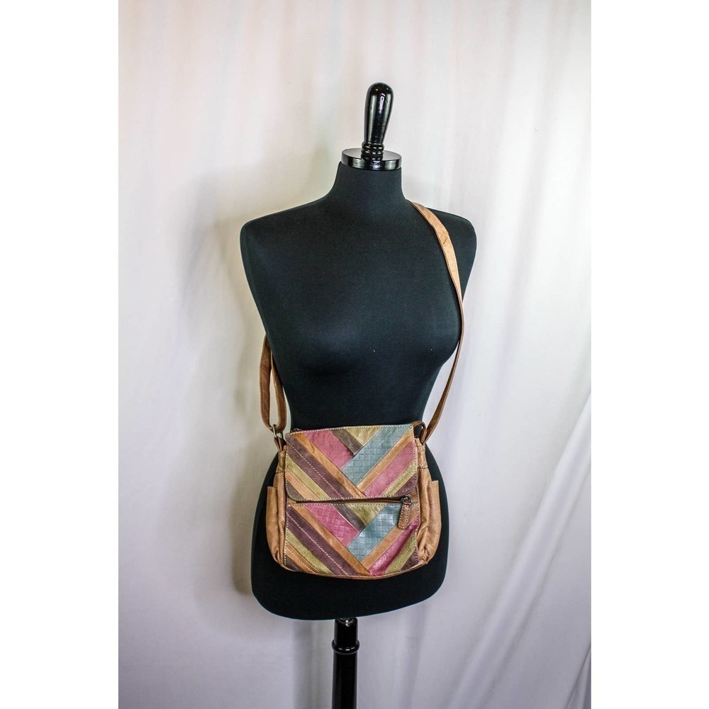 Great American Leatherworks Crossbody Patchwork Purse Multicolor Embossed